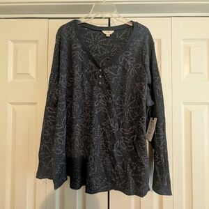 Women's Blue Patterned Long Sleeve Top